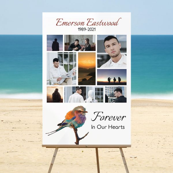 Custom Funeral Memory Board Template: Tranquil Bird