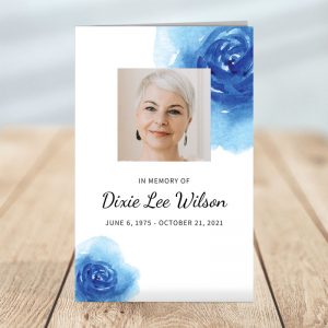 Blue Floral Funeral Program Template