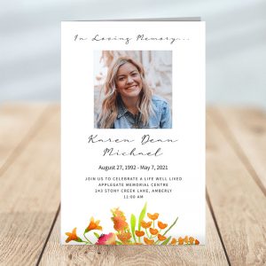 Golden Floral Funeral Program Template