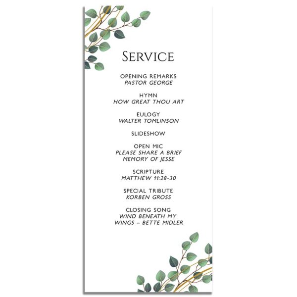 Golden Frame Simple One Page Funeral Program – Back