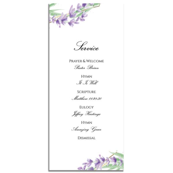 Lavender Frame Simple One Page Funeral Program – Back