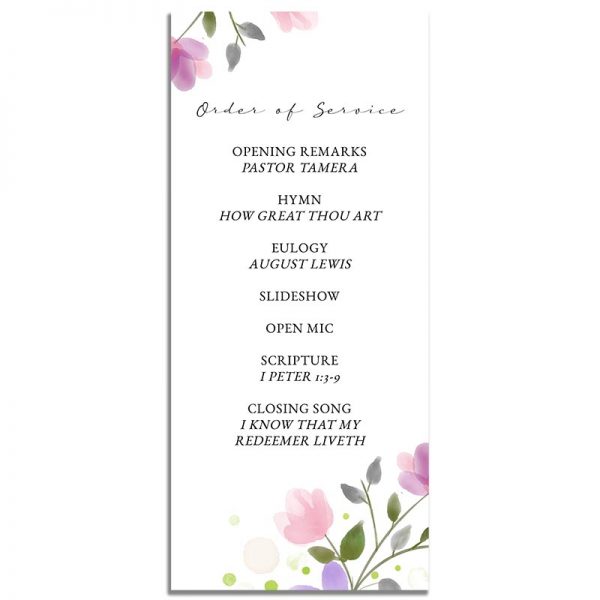 Soft Purple Floral Simple One Page Funeral Program – Back