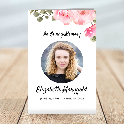 Pink Floral Funeral Program Template