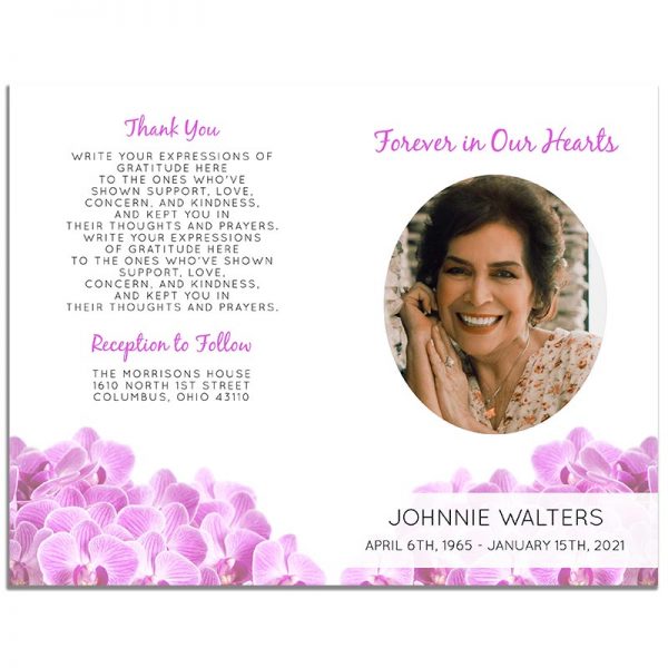 Orchid Funeral Program 4 Page Template – Front and Back