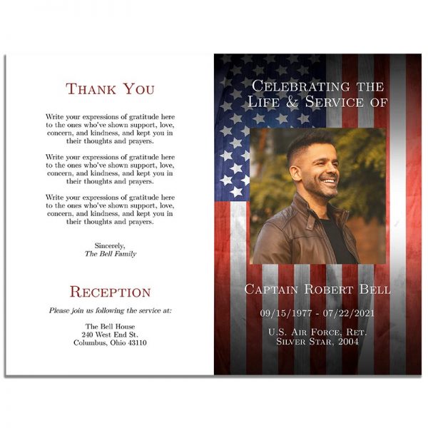 Patriotic Military Veteran Funeral Program 4 Page Template – Front and Back