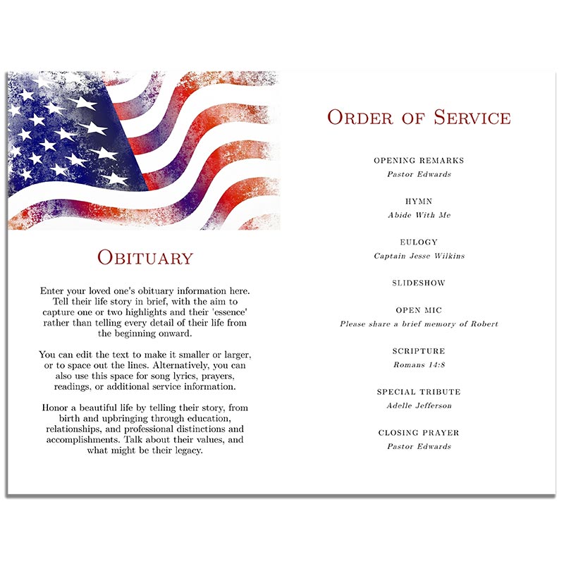 Patriotic Military Veteran Funeral Program Template (8 Pages) » Urns