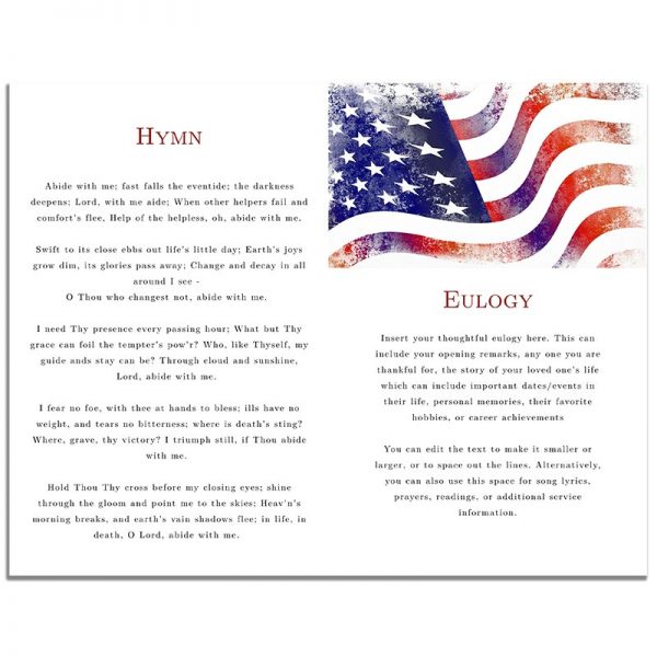 Patriotic Military Veteran Funeral Program 8 Page Template – Inside 2