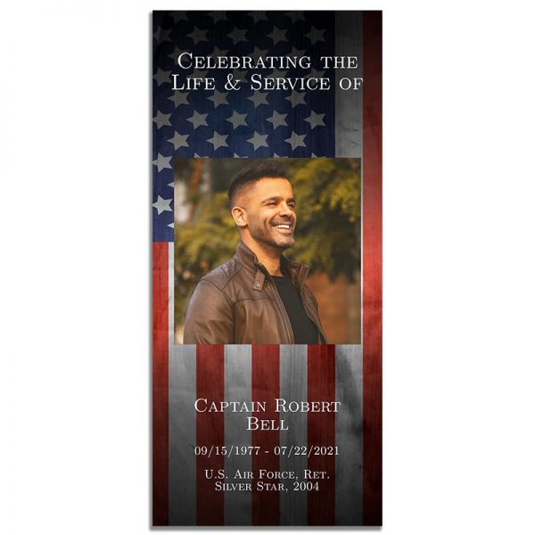Patriotic Military Veteran Simple One Page Funeral Program – Front