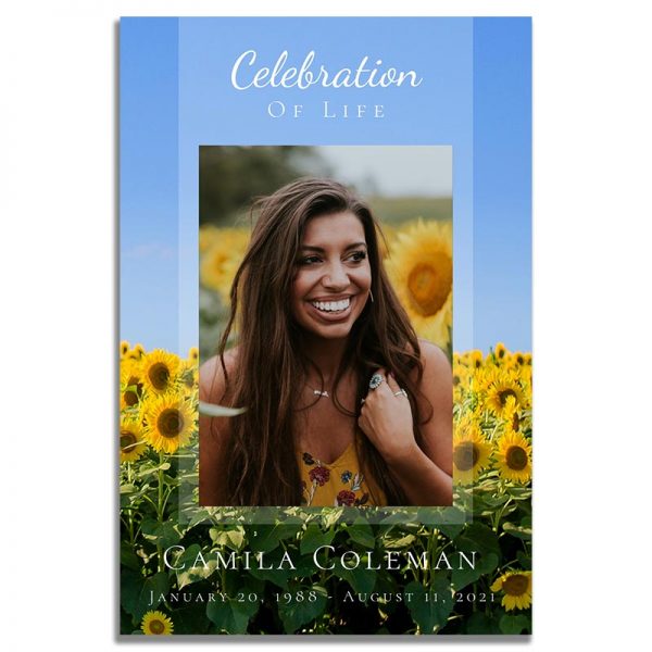 Sunflower Fields Funeral Prayer Card - Front