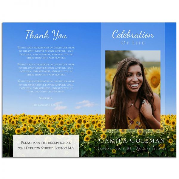 Sunflower Fields Funeral Program 4 Page Template – Front and Back