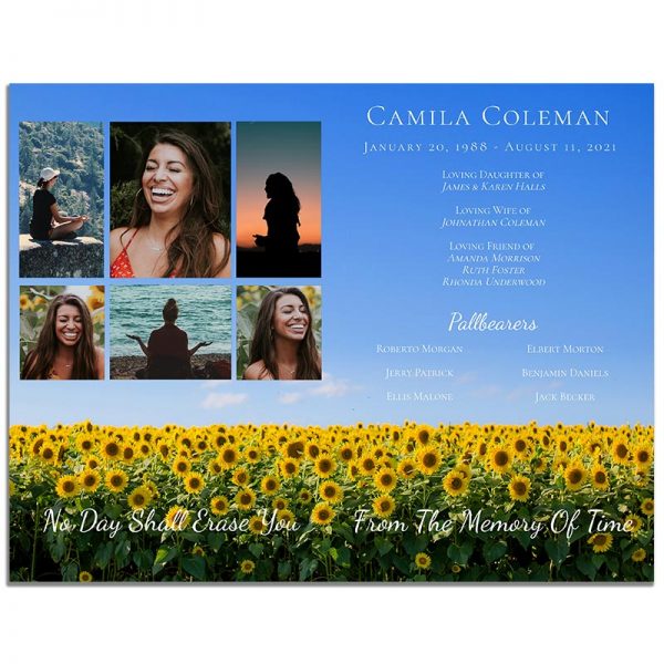 Sunflower Fields Funeral Program 8 Page Template – Inside Page Three