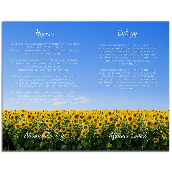 Sunflower Fields Funeral Program 8 Page Template – Inside Page Two