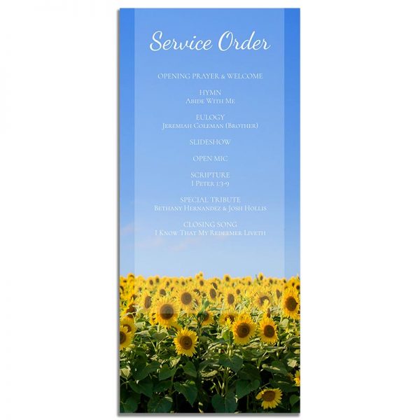 Sunflower Fields Simple One Page Funeral Program – Back