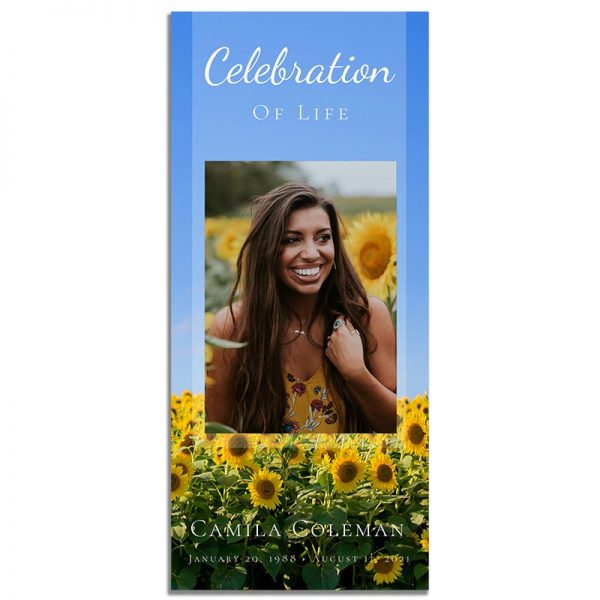 Sunflower Fields Simple One Page Funeral Program – Front