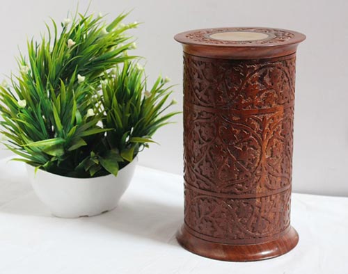 Carved Wooden Pillar Urn