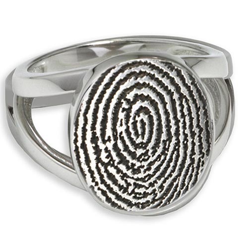Oval Cremation Ring with Fingerprint