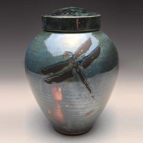 Ceramic Raku Dragonfly Urn