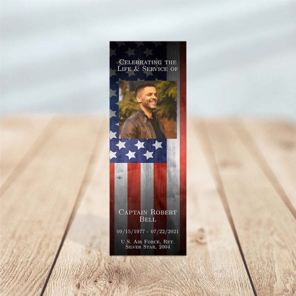 Patriotic Military Veteran Funeral Bookmark – Front