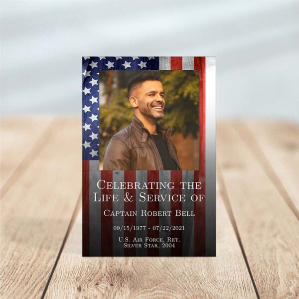 Funeral Prayer Card Template: Patriotic Military Veteran