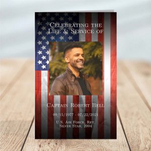 4 Page Funeral Program Template: Patriotic Military Veteran