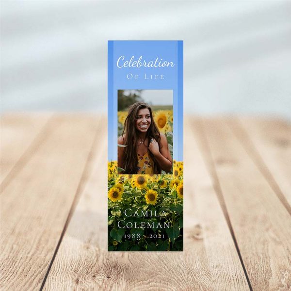Sunflower Fields Funeral Bookmark – Front