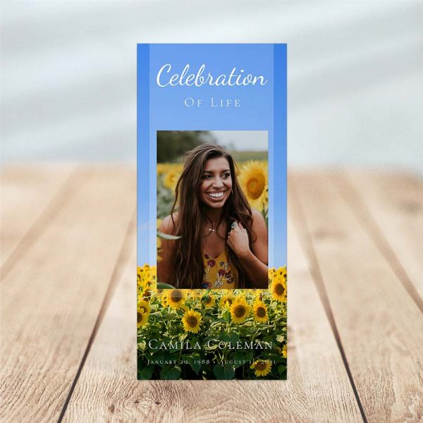 Sunflower Fields Simple One Page Funeral Program Template