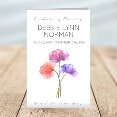 Watercolor Florals Funeral Program - 4 Page
