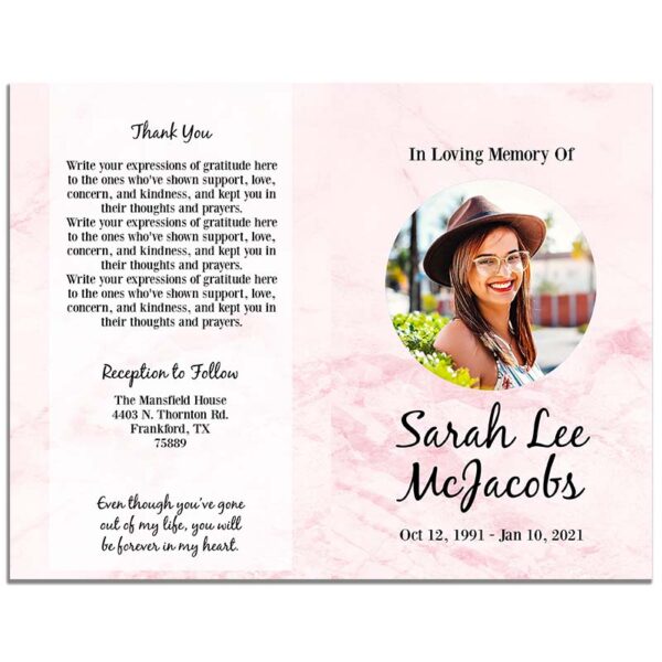 Front & Back Sides - Lovely Rose marble 4 Page Funeral Program