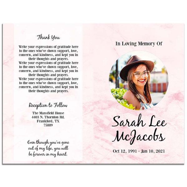 Front & Back Sides - Lovely Rose marble 8 Page Funeral Program