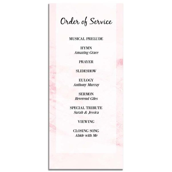 Back Side - Lovely Rose Marble One Page Funeral Program Template