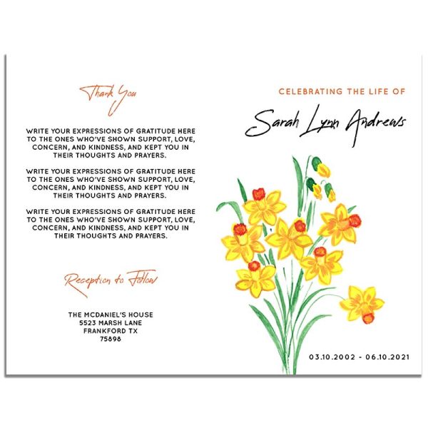Font and Back Pages of Painted Floral 4 Page Funeral Program