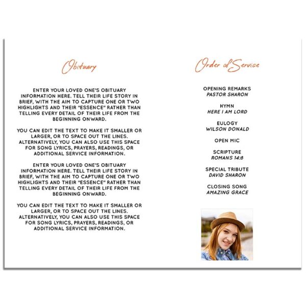 Inside Pages of Painted Floral 4 Page Funeral Program