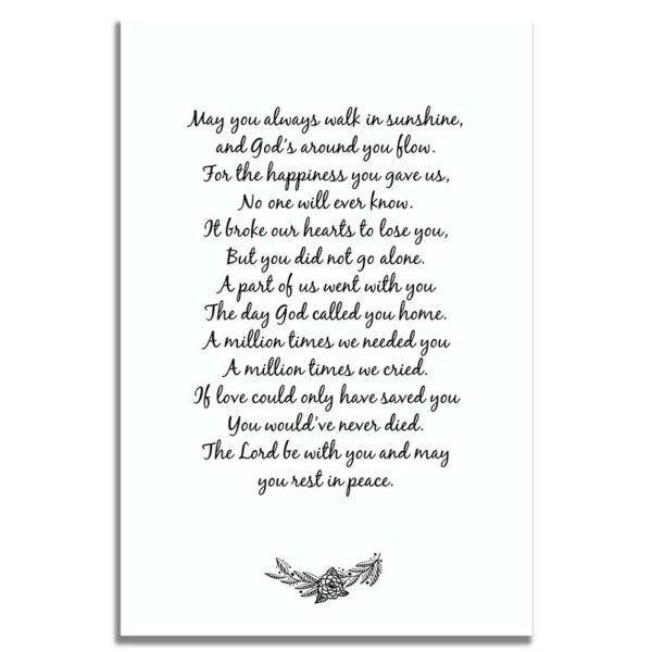 Customizable Memorial Product: Vintage Framed Prayer Card (back)