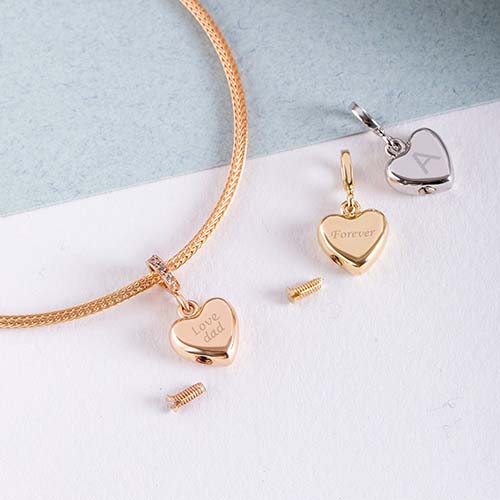 Engraved 14K Solid Gold Heart Urn Pendants - Cremation Jewelry