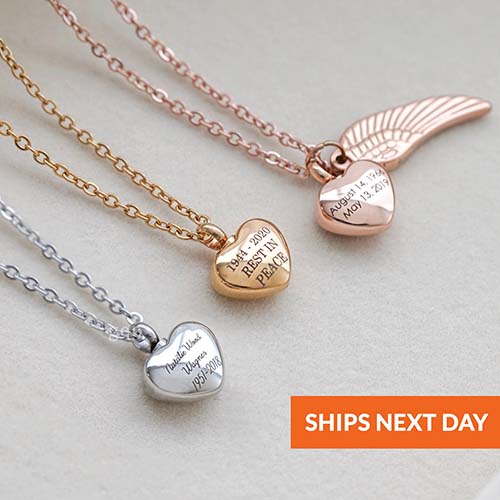 Engraved Heart & Wing Charm Urn - Cremation Jewelry