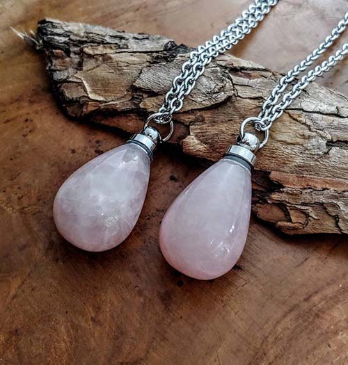 Rose Quartz Urn Pendant Necklaces