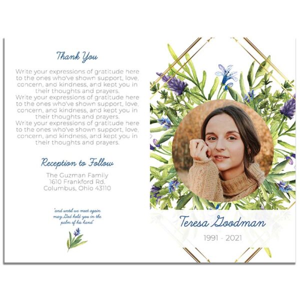 Front & Back Sides - Graceful Green Funeral Program Template