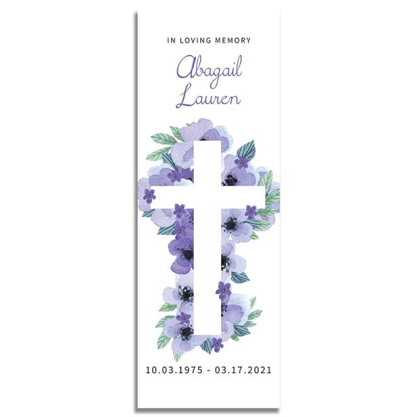 Front Side: Lavender Floral Cross Funeral Bookmark