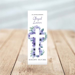 Lavender Floral Cross Funeral Bookmark - Temp Photo