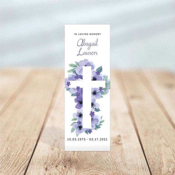 Lavender Floral Cross Funeral Bookmark - Temp Photo