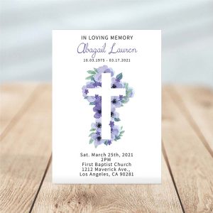 Lavender Floral Cross Funeral Invitation - Temp Photo