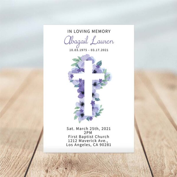 Lavender Floral Cross Funeral Invitation - Temp Photo