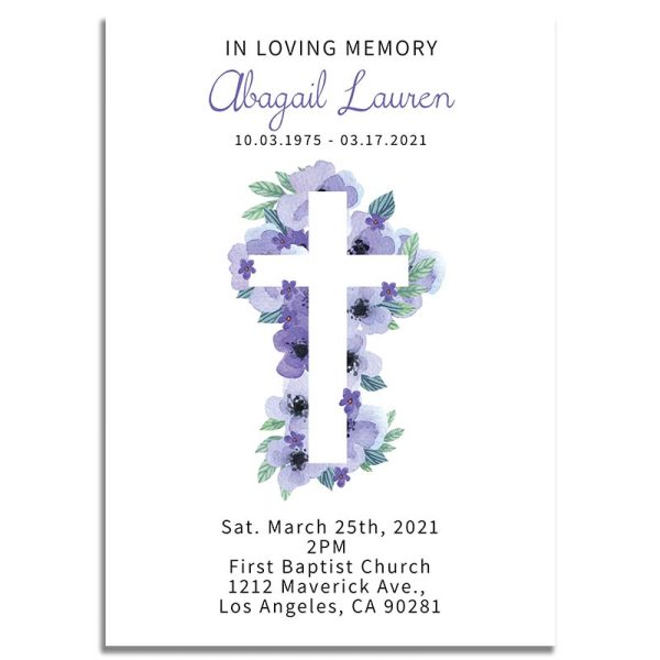 Customizable Lavender Floral Cross Funeral Invitation Template