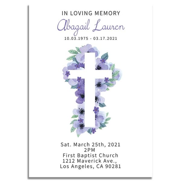 Customizable Lavender Floral Cross Funeral Invitation Template