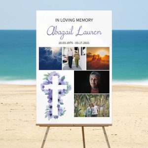 Lavender Floral Cross Funeral Memory Board - Beach Temp Photo