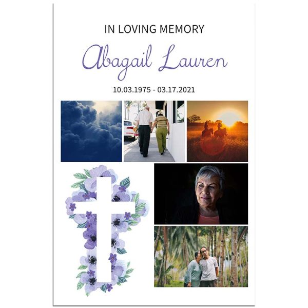 Customizable Lavender Floral Cross Funeral Memory Board Temp