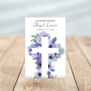 Lavender Floral Cross Funeral Prayer Card - Temp Photo