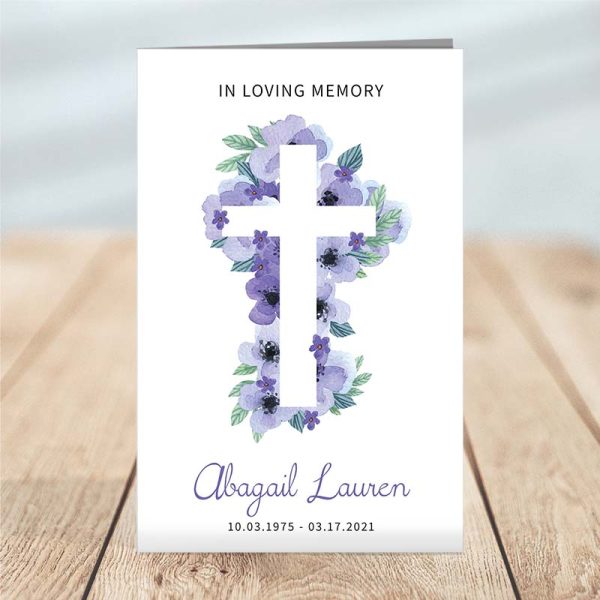 Lavender Floral Cross Funeral Program Template - Temp Photo