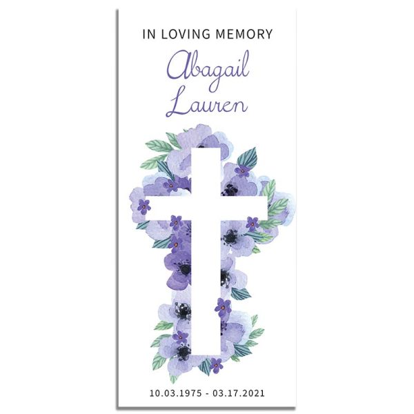 Front Side - Lavender Floral Cross Simple One Page Funeral Program