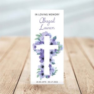 Lavender Floral Cross Simple One Page Funeral Program - Temp Photo